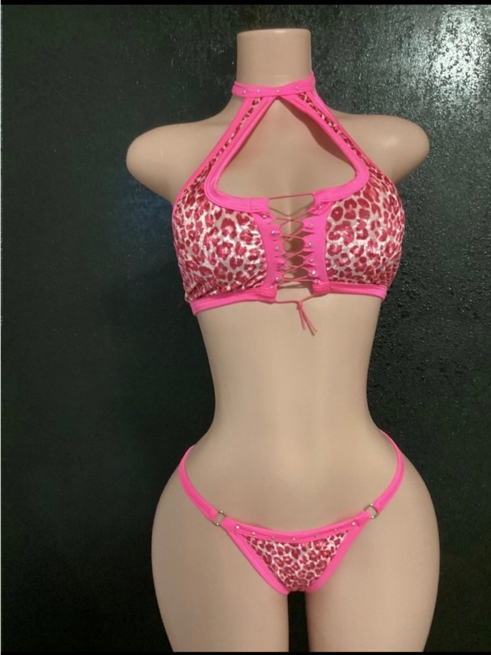 UltraVixen Stripper Bikini Hot Pink Leopard Halter